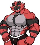  2022 abs absurd_res anthro barazoku biceps big_bulge big_muscles big_pecs body_hair bulge chest_hair claws clothed clothing darknaigart eyebrows fur generation_7_pokemon hand_on_hip happy_trail hi_res huge_muscles incineroar looking_at_viewer male muscular muscular_anthro muscular_male navel nintendo nipples obliques open_mouth open_smile pecs pokemon pokemon_(species) pubes simple_background smile solo standing teeth tongue topless topless_anthro topless_male tuft underwear video_games white_background 