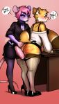  &lt;3 absurd_res ailurid anthro bent_over bent_over_table blush bottomwear breasts clothed clothed_sex clothing dildo duo female footwear gynomorph gynomorph/female hi_res high_heels intersex intersex/female kokidius legwear mammal murid murine partially_clothed rat red_panda richard_(indecent) riding_crop rodent sex sex_toy skirt spanking stan_(kokidius) strapon text thigh_highs throat_grab whip 
