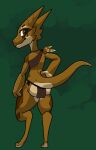  anthro black_clothing brown_body brown_clothing brown_eyes brown_scales brown_tail clothing eyelashes female hi_res horn kobold looking_at_viewer looking_back looking_back_at_viewer markings multicolored_body multicolored_scales paws scales scalie solo squablodecomplash tail_markings two_tone_body two_tone_scales two_tone_tail wiggles_(squablodecomplash) 