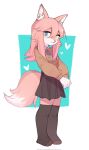  &lt;3 anthro blush clothed clothing crayon_(artist) female footwear fur hair hi_res looking_at_viewer pink_body pink_fur pink_hair pullover socks solo white_body white_fur 
