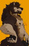  anthro big_penis black_penis canid canine canis caronte claws fangs genitals hi_res male mammal muscular muscular_anthro muscular_male nipples pecs penis ronte simple_background solo were werecanid werecanine werewolf wolf 