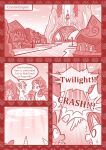  2017 castle comic crash crossover crystal_empire digital_media_(artwork) english_text equid equine female feral friendship_is_magic group hasbro horn horse king_sombra_(mlp) mammal monochrome my_little_pony pony portal princess_twilight_sparkle_(mlp) red_theme shocked spike_(mlp) starlight_glimmer_(mlp) surprise teleportation text trio twilight_sparkle_(mlp) unicorn vavacung winged_unicorn wings 