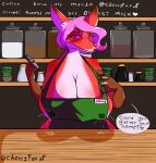  anthro big_breasts breast_expansion breast_play breasts canid canine cherry_fox904 cherryfox dairy_products expansion female food fox i_mean_breast_milk mammal meme milk milk_container smile solo starbucks wide_hips 