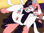  anthro blue_eyes breasts eeveelution english_text female gaping gaping_pussy generation_6_pokemon genitals halcy0n hi_res nintendo pokemon pokemon_(species) pokemorph pussy solo spread_legs spreading sylveon text tongue tongue_out video_games white_body 