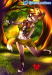  absurd_res akemi anthro caliluminos canid canine female fiddle forest fox hi_res mammal plant solo tree 