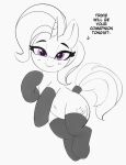  blush clothing cutie_mark dialogue equid equine eyebrows eyelashes female feral friendship_is_magic greyscale hasbro hi_res horn legwear looking_at_viewer mammal monochrome my_little_pony navel pabbley purple_eyes simple_background smile solo stockings trixie_(mlp) unicorn 