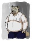  2022 anthro belly big_belly black_nose bottomwear clothing hi_res kemono kick_(artist) male mammal overweight overweight_male pants shirt smoking solo topwear 