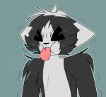  angry anthro blowing_raspberries bodily_fluids domestic_cat felid feline felis fur hair hi_res male mammal oreo_(robocatt) robocattnsfw saliva simple_background solo sweat tongue 