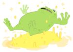  ambiguous_gender amphibian anthro corzh77 frog full-length_portrait green_body green_skin hi_res open_mouth portrait simple_background simple_eyes solo sparkles three-quarter_view unsigned 
