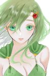  1girl breasts cleavage closed_mouth eye_focus final_fantasy final_fantasy_iv green_eyes green_hair highres kumo_sid long_hair rydia_(ff4) simple_background solo white_background 