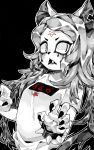  666 animal_ears black_background black_claws bracer cat cat_ears cat_girl claire_d&#039;lune claws furry furry_female gothic hb_091 long_hair monochrome open_mouth pentagram shirt simple_background slit_pupils teeth the_summoning white_fur white_shirt 