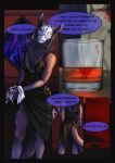  2022 alcohol alcoholic_drink anthro beverage blood bodily_fluids clothing comic crystal death detailed_background digital_media_(artwork) english_text female fur hair hi_res horn mammal molvno purple_body purple_fur purple_hair red_eyes rhinocerotoid text 