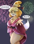  &lt;3 5_fingers accessory animal_crossing anthro asian_clothing big_breasts breasts canid canine canis cleavage clothed clothing dialogue digital_media_(artwork) domestic_dog east_asian_clothing english_text female fingers fireworks fur hair hair_accessory hair_bell hair_ribbon hand_on_breast heart_after_text hi_res inviting isabelle_(animal_crossing) japanese_clothing kimono looking_at_viewer mammal night nintendo open_mouth outside reaching_out reaching_towards_viewer ribbons shih_tzu smile solo speech_bubble startop talking_to_viewer text thick_thighs tongue toy_dog video_games yellow_body yellow_fur 
