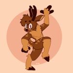  absurd_res anthro antlers brown_body brown_fur brown_hair brown_spots cervid cheek_tuft chest_tuft facial_tuft fur gesture hair hi_res hooves horn looking_at_viewer male mammal raised_leg simple_background smile solo spots spotted_body spotted_fur tan_background the_xing1 tuft waving wide_eyed 