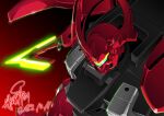  antennae assault_visor darilbalde energy_spear gundam gundam_suisei_no_majo holding holding_polearm holding_weapon horns mecha mobile_suit no_humans polearm red_background robot science_fiction signature simple_background single_horn solo spear weapon zzz_sakaz 