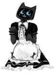  2022 :3 ambiguous_gender anthro bellabot clothing domestic_cat felid feline felis hi_res kerfus konsta machine maid_uniform mammal robot screen screen_face signature simple_background solo uniform white_background 