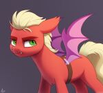  2022 clothing costume ear_tuft earth_pony equid equine eyebrows fake_wings fangs feral fur green_eyes grumpy hair hasbro hi_res horse luminousdazzle male mammal mane mlp_g5 my_little_pony pony pupils red_body red_fur sharp_teeth signature simple_background slit_pupils solo sprout_cloverleaf_(mlp) tan_hair tan_mane tan_tail teeth thick_eyebrows tuft 