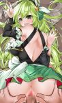 1boy 1girl ^^^ anus ass ass_grab back_cutout black_hairband black_sleeves blush bow breasts censored clenched_teeth clothing_cutout detached_sleeves doggystyle elsword frills grabbing_another&#039;s_ass green_eyes green_hair green_skirt groping hair_ornament hairband hetero juliet_sleeves large_breasts long_hair long_sleeves looking_at_viewer looking_back mosaic_censoring motion_lines no_panties penis puffy_sleeves rena_erindel sex skirt sula_(s_ra760) sweat tale_spinner_(elsword) teeth vaginal white_bow 