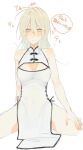  1girl breasts china_dress chinese_clothes closed_mouth dress long_hair looking_at_viewer nier nier_(series) simple_background smile solo white_background white_dress white_hair yonah 