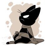  anthro black_body blush blush_lines cape cartoon_network clothing corgi_(artist) domestic_cat felid feline felis gloves handwear male mammal mao_mao:_heroes_of_pure_heart sat_down serious serious_face sheriff_mao_mao_mao sitting solo 