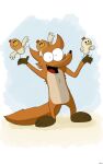  10:16 2021 4_fingers anthro avian baby_chicks_(the_big_bad_fox_and_other_tales) beak bird black_nose brown_body brown_fur bsdx canid canine chicken feathers fingers fox fox_(the_big_bad_fox_and_other_tales) full-length_portrait fur galliform gallus_(genus) group hi_res looking_at_viewer male mammal open_mouth phasianid portrait semi-anthro signature simple_background smile standing the_big_bad_fox_and_other_tales white_body white_feathers 