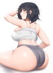  1girl absurdres ass ass_focus back bangs breasts chainsaw_man eyepatch from_behind green_eyes grey_panties highres himeno_(chainsaw_man) huge_ass kevbot large_breasts looking_at_viewer looking_back panties plump short_hair sideboob sitting solo tank_top thighs underwear wide_hips 