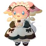  1:1 2022 3_fingers absurd_res aka_leopard ambiguous_gender anthro arms_bent audino big_ears black_clothing blue_eyes blush bow_ribbon clothed clothing countershading dress fingers footwear frilly frilly_clothing fully_clothed generation_5_pokemon happy hi_res legwear maid_headdress maid_uniform multicolored_body nintendo noseless open_:3 open_mouth pink_body pokemon pokemon_(species) shaded shoes simple_background solo stockings tan_body tongue two_tone_body uniform video_games white_background 