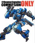  arm_cannon blue_eyes blue_lips commission looking_to_the_side mecha open_hand original robot science_fiction solo tail_lights theamazingspino toyota transformers twitter_username watermark weapon white_background 
