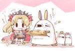  &gt;_&lt; 2girls 2others aruti black_tiara blonde_hair blush blush_stickers cheese chibi drooling earrings ereshkigal_(fate) fate/grand_order fate_(series) food gold_trim hair_ribbon holding holding_food holding_pizza hoop_earrings jewelry long_hair medjed_(fate) multiple_girls multiple_others nitocris_(fate) nitocris_(swimsuit_assassin)_(fate) one_eye_closed open_mouth pizza red_ribbon ribbon simple_background star_(symbol) steam translation_request 