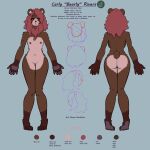  1:1 2022 anthro breasts brown_body brown_fur butt carly_bear cupcakecarly english_text female fingerpads fur hair hi_res mammal model_sheet nipples nude pawpads pink_hair simple_background solo standing text ursid 