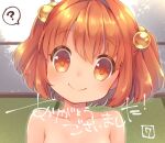  1girl ? bell closed_mouth collarbone hair_bell hair_ornament head_tilt jingle_bell looking_at_viewer motoori_kosuzu nude orange_eyes orange_hair sen1986 short_hair smile solo spoken_question_mark touhou twintails two_side_up 