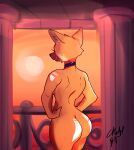  absurd_res anthro arms_bent big_butt bodily_fluids breasts butt canid canine choker chompingbit disney eyelashes female fox hi_res jewelry looking_away maid_marian mammal necklace nude rear_view robin_hood_(disney) smile solo sunset sweat sweatdrop thick_thighs under_boob warm_colors 