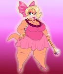  accessory big_breasts blonde_hair bottomwear bow_ribbon bracelet breasts clothed clothing colored_nails crovirus curvy_figure eyelashes eyeshadow female footwear gem gradient_background hair hair_accessory hair_bow hair_ribbon hand_on_hip hi_res high_heels jewelry koopa koopaling lipstick magic_wand makeup mario_bros nails necklace nintendo pearl_(gem) pearl_necklace pink_background pink_eyeshadow pink_lipstick pupils ribbons scalie shell simple_background skirt slightly_chubby slit_pupils solo teal_eyes thick_thighs turtle_shell video_games voluptuous wendy_o._koopa wide_hips 