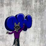  clothing dipstick_tail fur gas_mask graffiti grey_body grey_fur male markings mask mightymorphingman paint purple_clothing solo spray_paint tail_markings unknown_character unknown_species 
