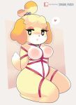  &lt;3 absurd_res accessory animal_crossing anthro areola bdsm bell big_breasts bikini blonde_hair blush bondage bound breasts canid canine canis cleavage clothed clothing collar digital_media_(artwork) domestic_dog eyelashes eyeshadow female fur hair hair_accessory hair_bell hands_behind_back hi_res isabelle_(animal_crossing) kneeling looking_at_viewer makeup mammal nintendo nipples nude onigiri_punch open_mouth restraints rope rope_bondage shih_tzu simple_background skimpy solo submissive swimwear teeth thick_thighs tongue toy_dog video_games yellow_body yellow_fur 