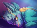  2022 4:3 anthro avali avali_(original) big_ears big_eyes blue_body blue_fur blue_hair cute_expression cute_eyes digital_media_(artwork) dimonis embarrassed embrace fluffy fluffy_ears fur hair nude shy simple_background smile solo tuft yellow_eyes young 