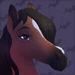  2022 ambiguous_gender brown_body brown_eyes brown_hair brown_mane digital_media_(artwork) equid equine facial_markings fluffymare galaxy_(alisian) hair head_markings horse icon looking_away low_res mammal mane markings portrait smile solo 