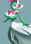  &lt;3 3_fingers areola big_areola big_breasts black_pupils breasts cheek_tuft chest_spike cleavage closed_smile clothed clothing collarbone dress facial_tuft female fingers flower_in_hat gardevoir generation_3_pokemon glistening glistening_breasts glistening_eyes glistening_hair green_body green_hair green_skin grey_background hair hat headgear headwear hi_res humanoid ika_daishougun mouth_closed multicolored_body multicolored_skin nintendo nipple_outline nipples noseless pink_clothing pink_headwear pokemon pokemon_(species) pseudo_clothing pupils red_eyes red_spikes short_hair simple_background small_waist smile solo spikes spikes_(anatomy) standing tuft two_tone_body two_tone_skin video_games white_areola white_body white_clothing white_dress white_nipples white_skin 