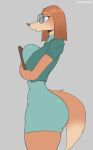  anthro big_breasts big_butt breast_squish breasts butt canid canine canis clothed clothing cooliehigh domestic_dog eyewear female glasses hair hi_res hunting_dog illumination_entertainment mammal open_mouth saluki short_hair sighthound simple_background sing_(movie) solo squish suki_lane 