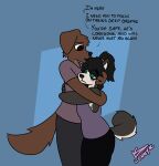  anthro bird_dog bodily_fluids breasts canid canine canis clothed clothing comforting crying domestic_dog duo embrace female hi_res hug hunting_dog husky labrador lonnyk male male/female mammal nordic_sled_dog retriever sad side_boob smudged_eyeliner spitz tears 