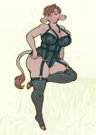  absurd_res anthro big_breasts blush bovid bovine breasts brown_body cattle clothing corset emma_stockton female garter_belt garter_straps hair hi_res hooves legwear lingerie looking_aside mammal mature_female short_hair simple_background smile solo szaris thick_thighs thigh_highs topwear wide_hips 