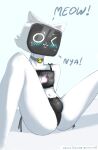  android anthro bell bell_collar bellabot black_clothing black_lingerie black_underwear blush bulge cat_lingerie choker clothing collar girly hi_res jewelry kerfus lingerie machine male necklace rakonmf robot screen screen_face simple_background solo underwear white_background white_body 