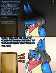  al_gx anthro apartment blue_body bodily_fluids clothed clothing crying dialogue generation_4_pokemon hi_res humor lucario male nintendo pokemon pokemon_(species) sad scarf solo tears text video_games 