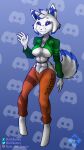  absurd_res anthro breasts canid canine clyde_(discord) discord_(app) female front_view fur hi_res logo mammal matz_the_kames matzkames solo standing under_boob view wear white_body white_fur 