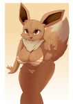  anthro breasts brown_body clothed clothing eevee female generation_1_pokemon gesture hi_res looking_at_viewer nintendo open_mouth pilu_(artist) pokemon pokemon_(species) pokemorph solo v_sign video_games 