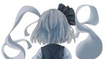  1girl back black_bow black_hairband bob_cut bow bow_hairband close-up ghost ghost_tail green_vest hairband hitodama konpaku_youmu konpaku_youmu_(ghost) pegashi shirt short_hair short_sleeves simple_background solo touhou upper_body vest white_background white_hair white_shirt 