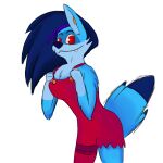  alexandliberty anthro big_hair biped blue_body blue_fur blue_hair breasts canid canine clothing dress female fur hair hi_res jayjay_(zoophobia) mammal red_clothing red_dress red_eyes solo sparkledog were werecanid werecanine werewolf zoophobia 