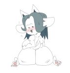  2022 anthro big_butt blush breasts butt female fur grey_hair hair hi_res kneeling looking_at_viewer looking_back looking_back_at_viewer mammal mhdrawin nude nude_anthro nude_female open_mouth open_smile rear_view smile solo tem temmie_(undertale) undertale undertale_(series) video_games white_body white_fur 