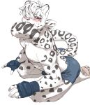  0onooo66 anthro bite blush boxers_(clothing) clothing feet felid gloves handwear hi_res male mammal muscular nipples pantherine pawpads snow_leopard soles solo tail tail_bite tail_in_mouth underwear 