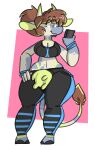  2018 anthro black_clothing blonde_hair blue_body blue_clothing blue_fur blue_tail bovid bovine breasts brown_hair brown_tail cattle cleavage clothed clothing dogfluid eyelashes female fur hair hi_res highlights_(coloring) holding_object holding_phone hooves horn mammal markings multicolored_body multicolored_fur multicolored_hair multicolored_tail nipples phone smile solo tail_markings tail_tuft topwear tuft two_tone_hair white_body white_fur white_horn white_tail wide_hips yellow_body yellow_breasts yellow_fur yellow_horn yellow_nipples yellow_tail 